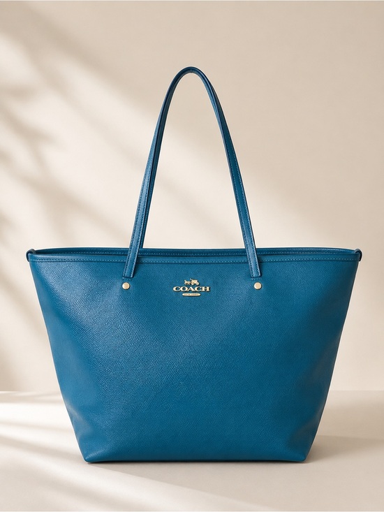 Coach Handbags - Coach Turquoise Teal Pebbled Leather Tote zip top structured shoulder bag